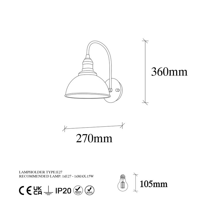 Opviq Varzan - 10845 Lámpara de pared vintage de metal